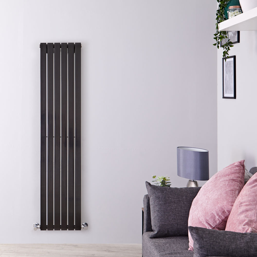 Design Heizkörper Vertikal Einlagig Schwarz 1600mm x 354mm 861W - Sloane