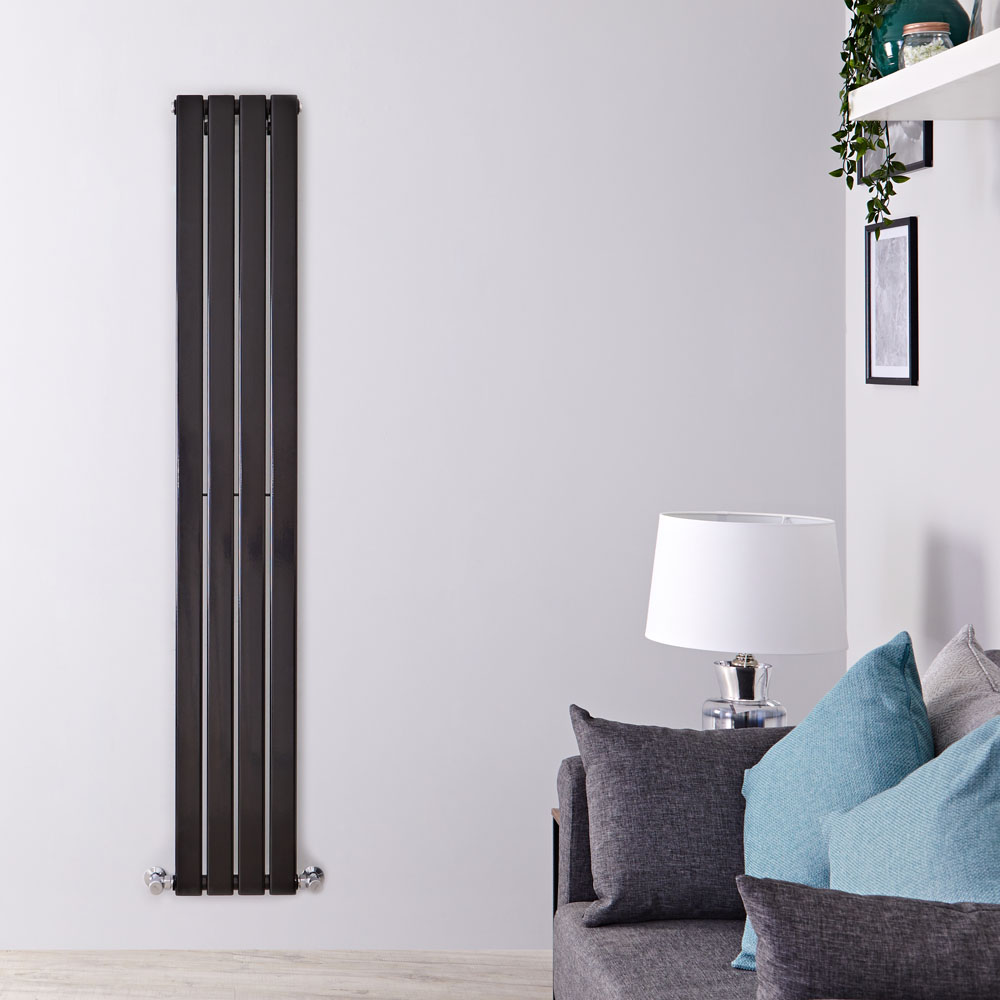 Design Heizkörper Vertikal Einlagig Schwarz 1600mm x 280mm 586W - Delta