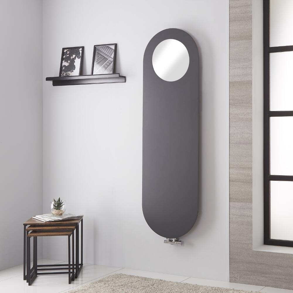Design Heizkörper Vertikal Anthrazit 1595 x 490mm mit Spiegel - Atrani