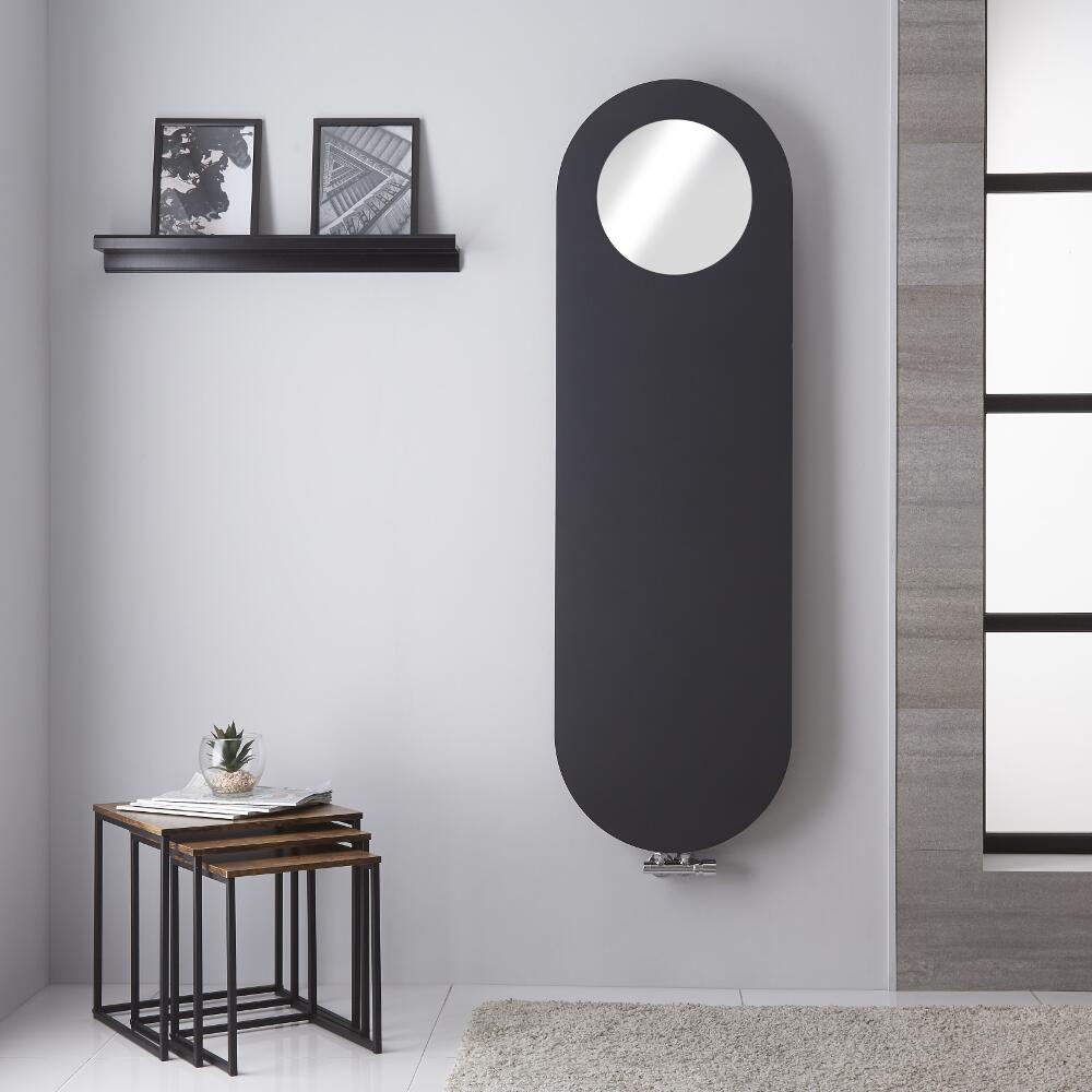 Design Heizkörper Vertikal Anthrazit 1595 x 490mm mit Spiegel - Atrani