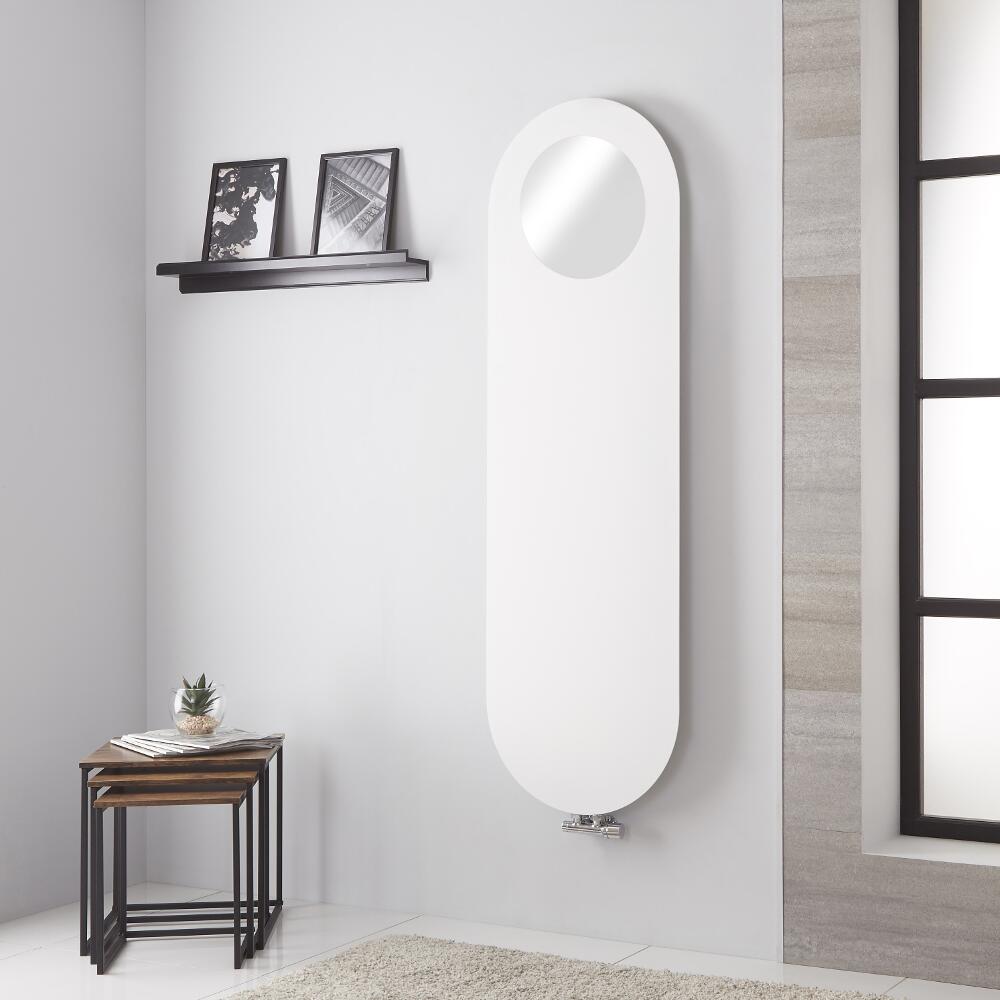 Design Heizkörper Vertikal Mineralweiß 1595 x 490mm mit Spiegel - Atrani