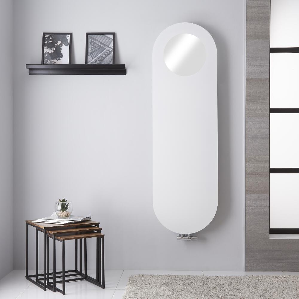 Design Heizkörper Vertikal Mineralweiß 1595 x 490mm mit Spiegel - Atrani