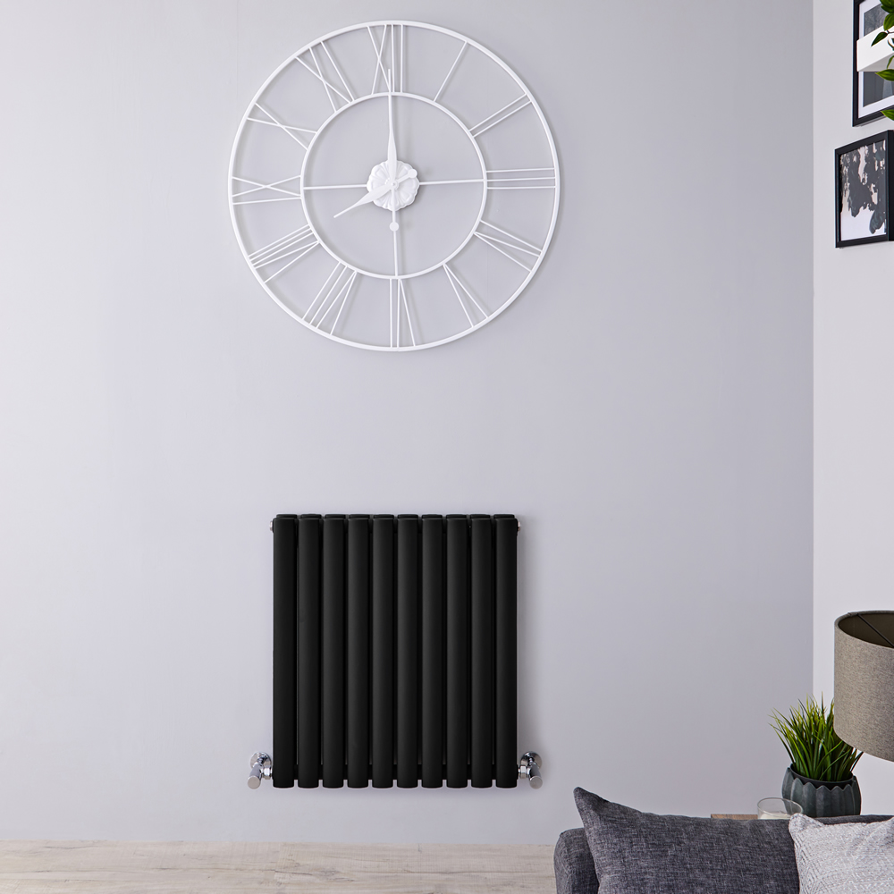 Design Heizkörper Horizontal Doppellagig Matt-Schwarz 635mm x 590mm 932W - Revive