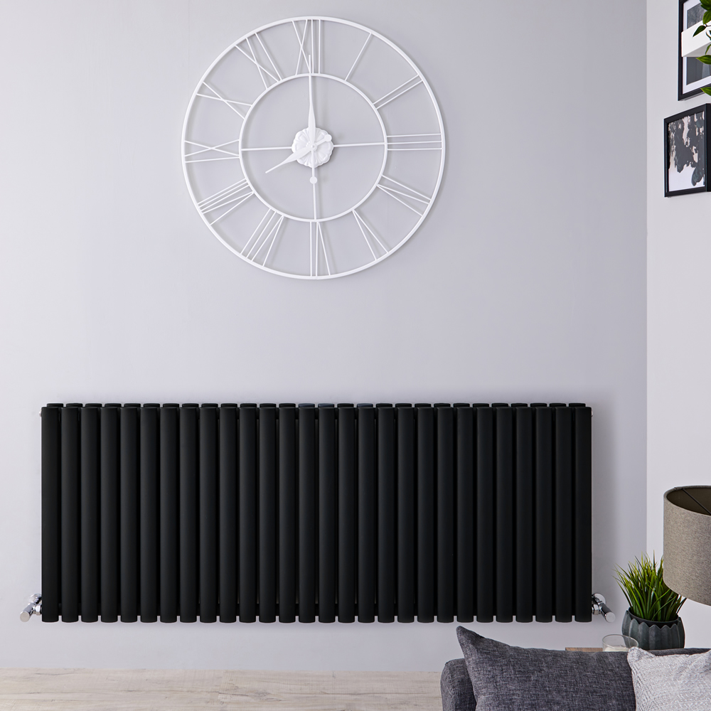 Design Heizkörper Horizontal Doppellagig Matt-Schwarz 635mm x 1647mm 2609W - Revive