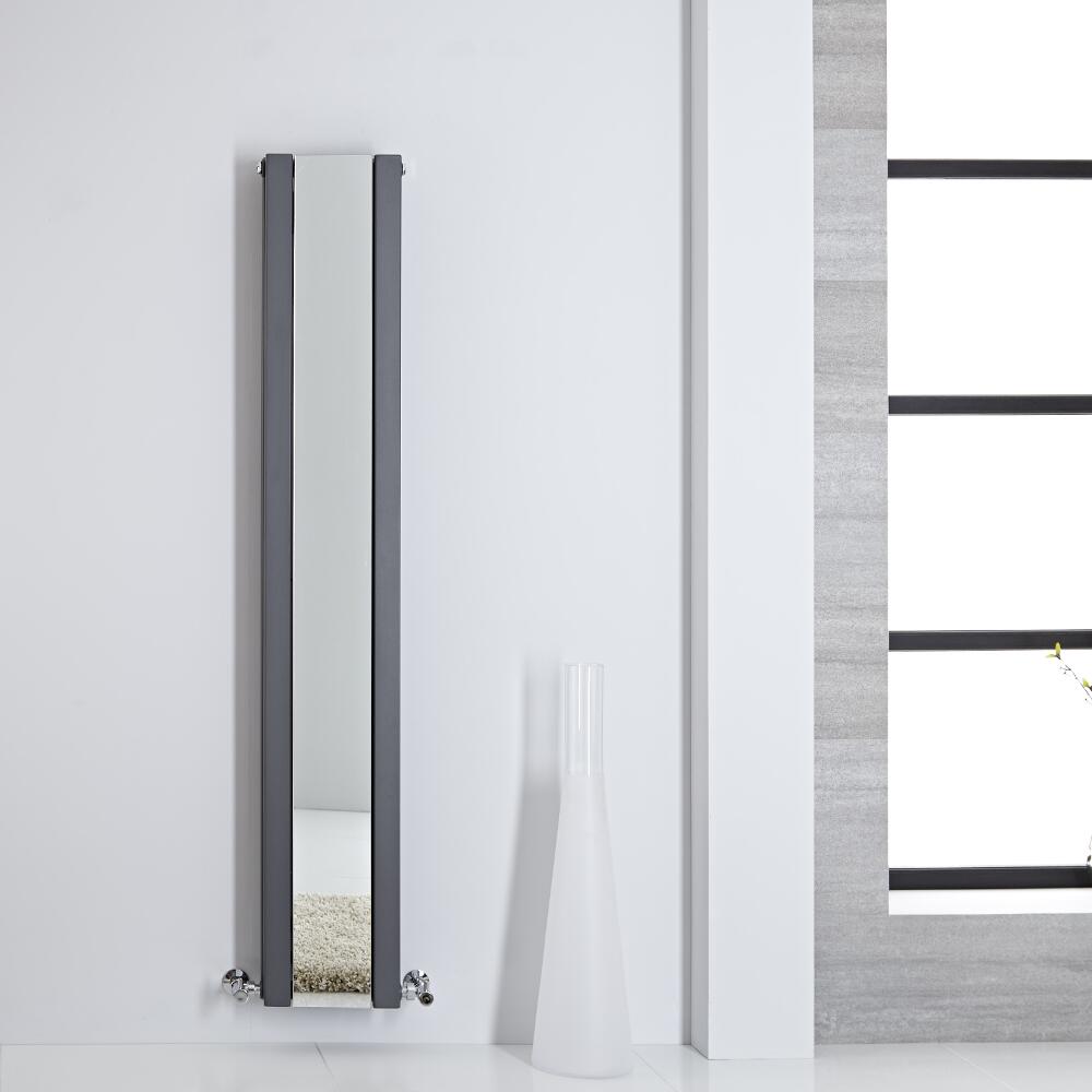 Design Heizkörper mit Spiegel Doppellagig Vertikal Anthrazit 1600mm x 265mm 789W - Sloane
