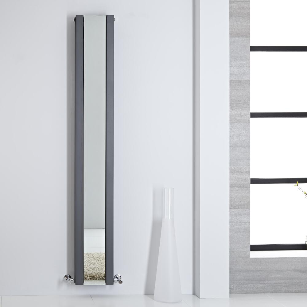 Design Heizkörper mit Spiegel Doppellagig Vertikal Anthrazit 1800mm x 265mm 901W - Sloane