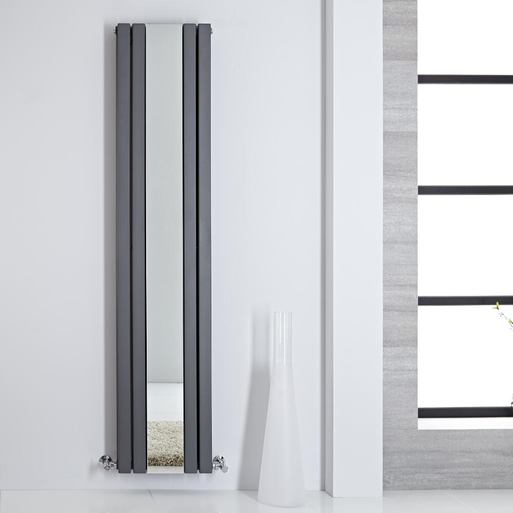 Design Heizkörper mit Spiegel Doppellagig Vertikal Anthrazit 1800mm x 385mm 1344W - Sloane