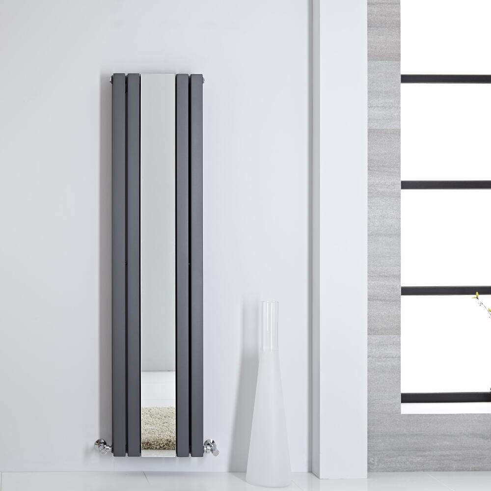 Design Heizkörper mit Spiegel Doppellagig Vertikal Anthrazit 1600mm x 385mm 1212W - Sloane