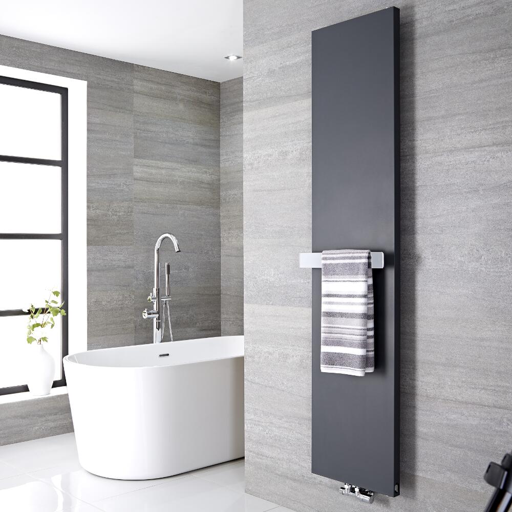 Design Flachheizkörper Vertikal Anthrazit 1800mm x 500mm 1123W mit 420mm Handtuchstange - Rubi