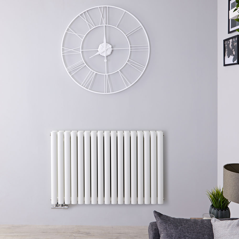 Design Heizkörper Horizontal Doppellagig Mittelanschluss Weiß 635mm x 1000mm 1773W - Revive Caldae