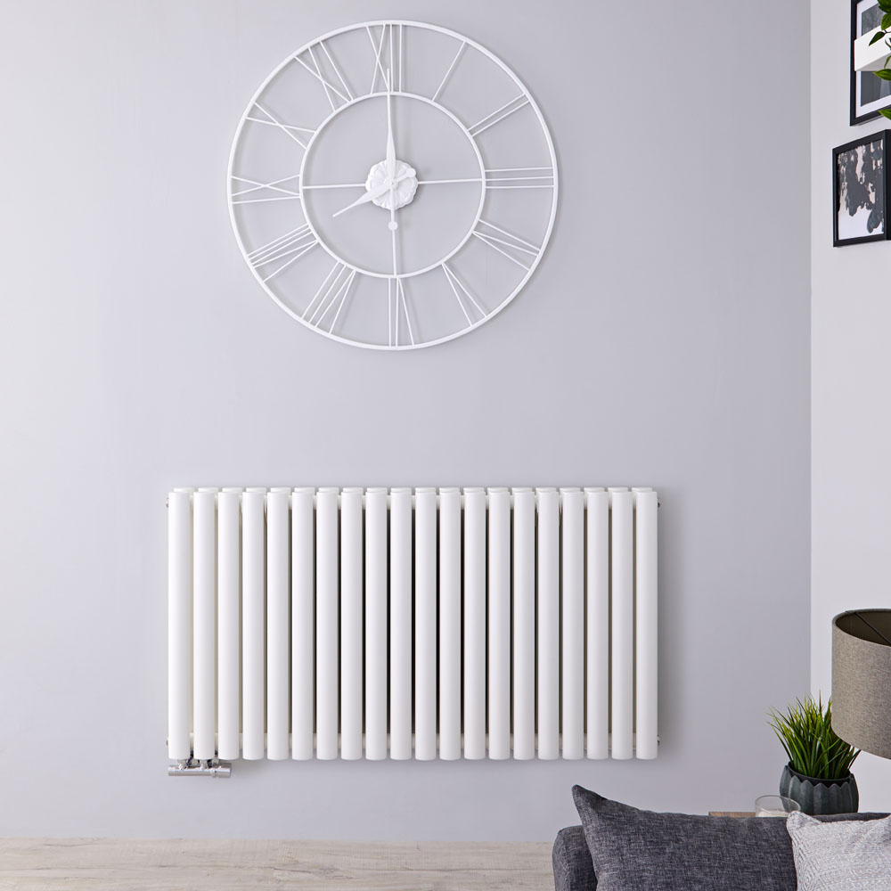 Design Heizkörper Horizontal Doppellagig Mittelanschluss Weiß 635mm x 1180mm 2086W - Revive Caldae
