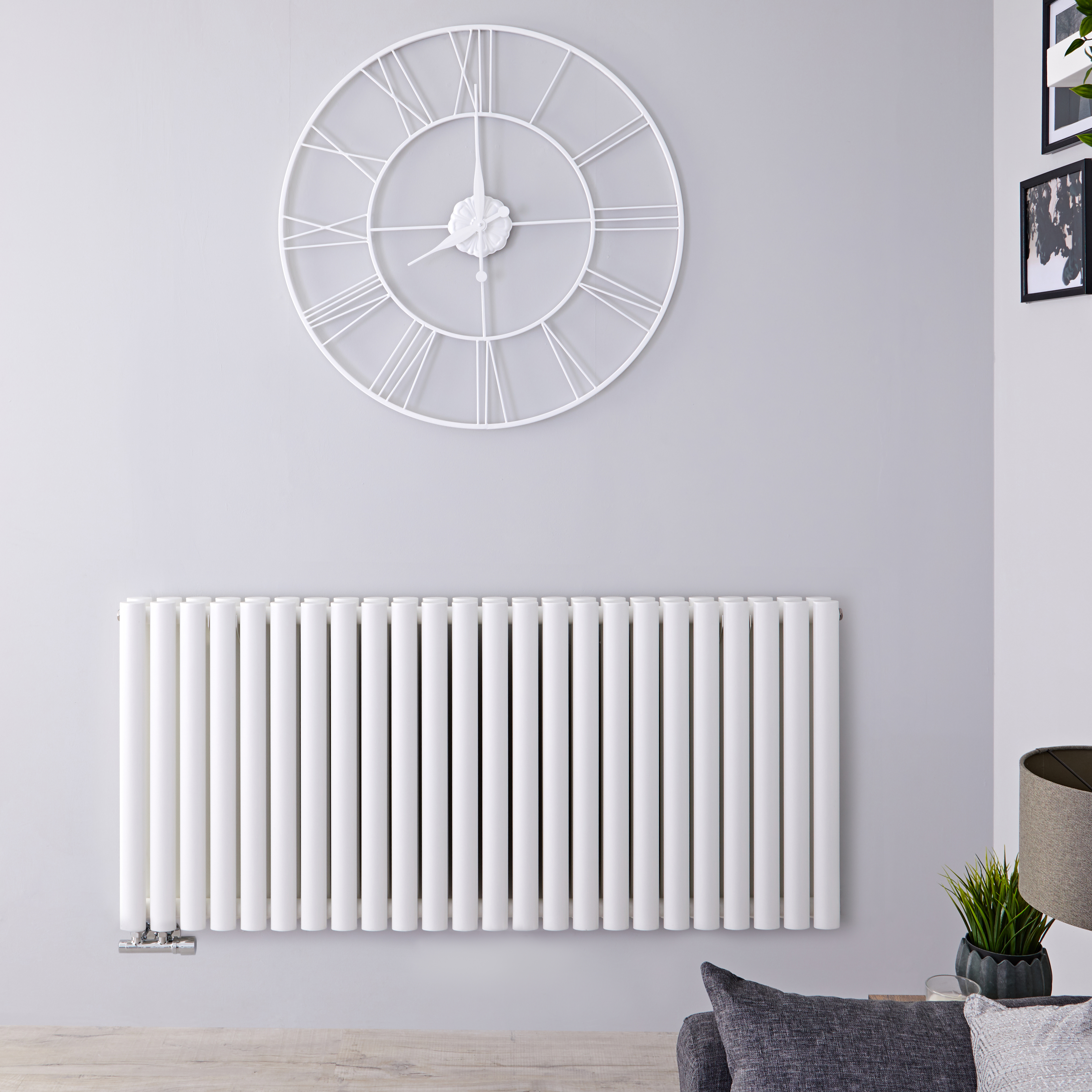 Design Heizkörper Horizontal Doppellagig Mittelanschluss Weiß 635mm x 1411mm 2503W - Revive Caldae