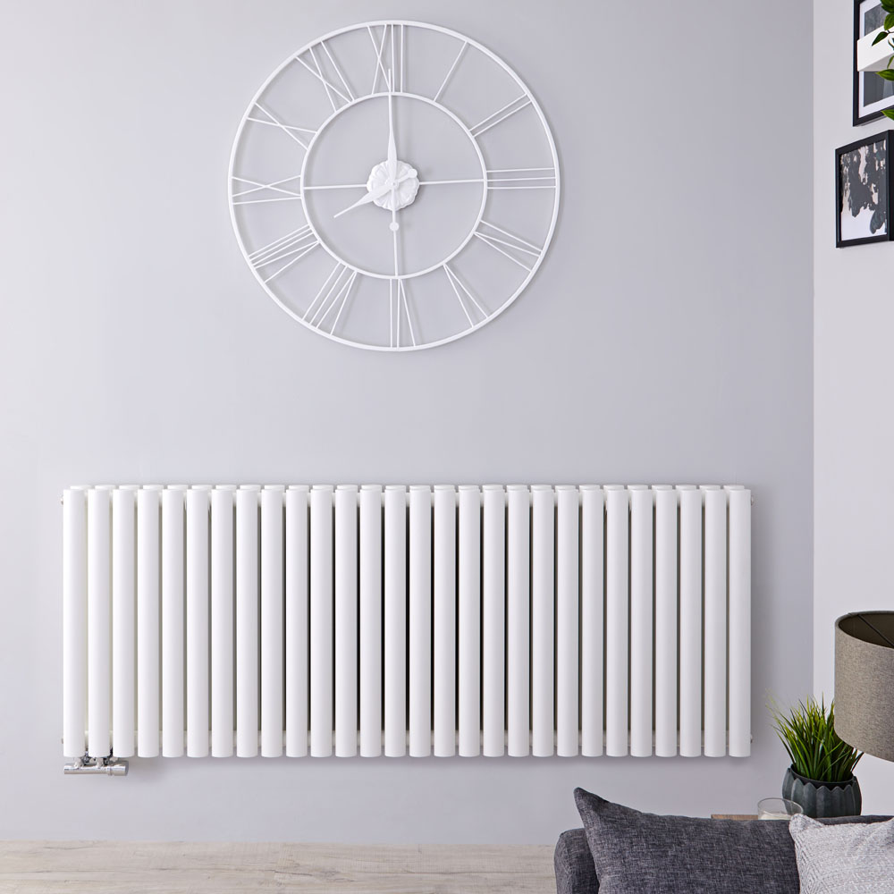 Design Heizkörper Horizontal Doppellagig Mittelanschluss Weiß 635mm x 1647mm 2614W - Revive Caldae