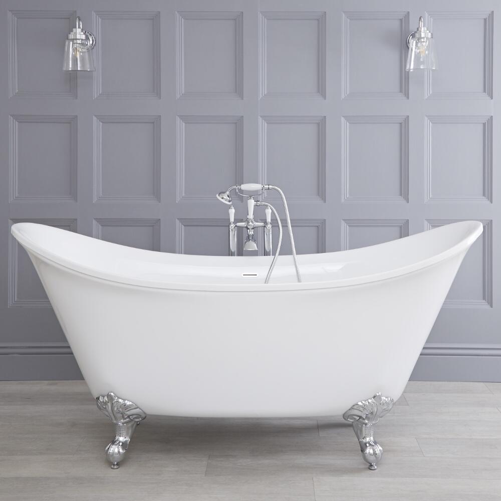 Freistehende Badewanne mit hochgezogenen Enden Oval, versch. Füße
