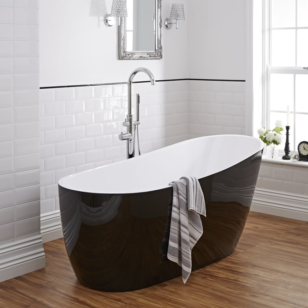 Freistehende Badewanne Schwarz Oval, mit 4mm Dicke