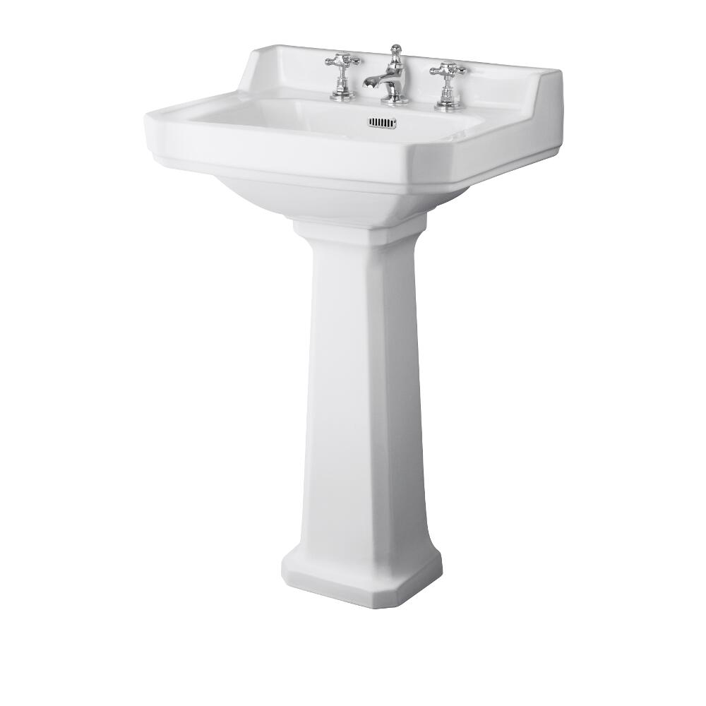 Klassisches Waschbecken mit Sockel für 3-Loch-Armatur - Carlton