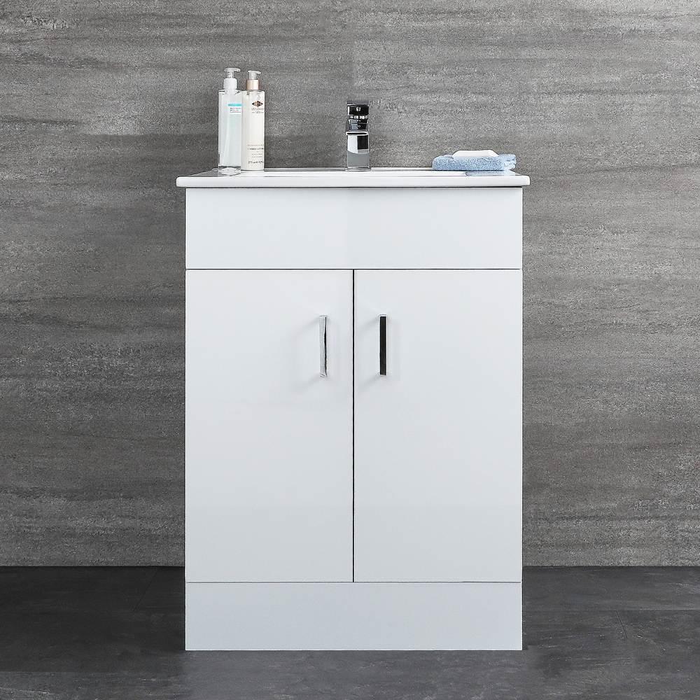 Geo Stand-Waschtisch mit Unterschrank Weiß B 610mm, mit 2 Türen