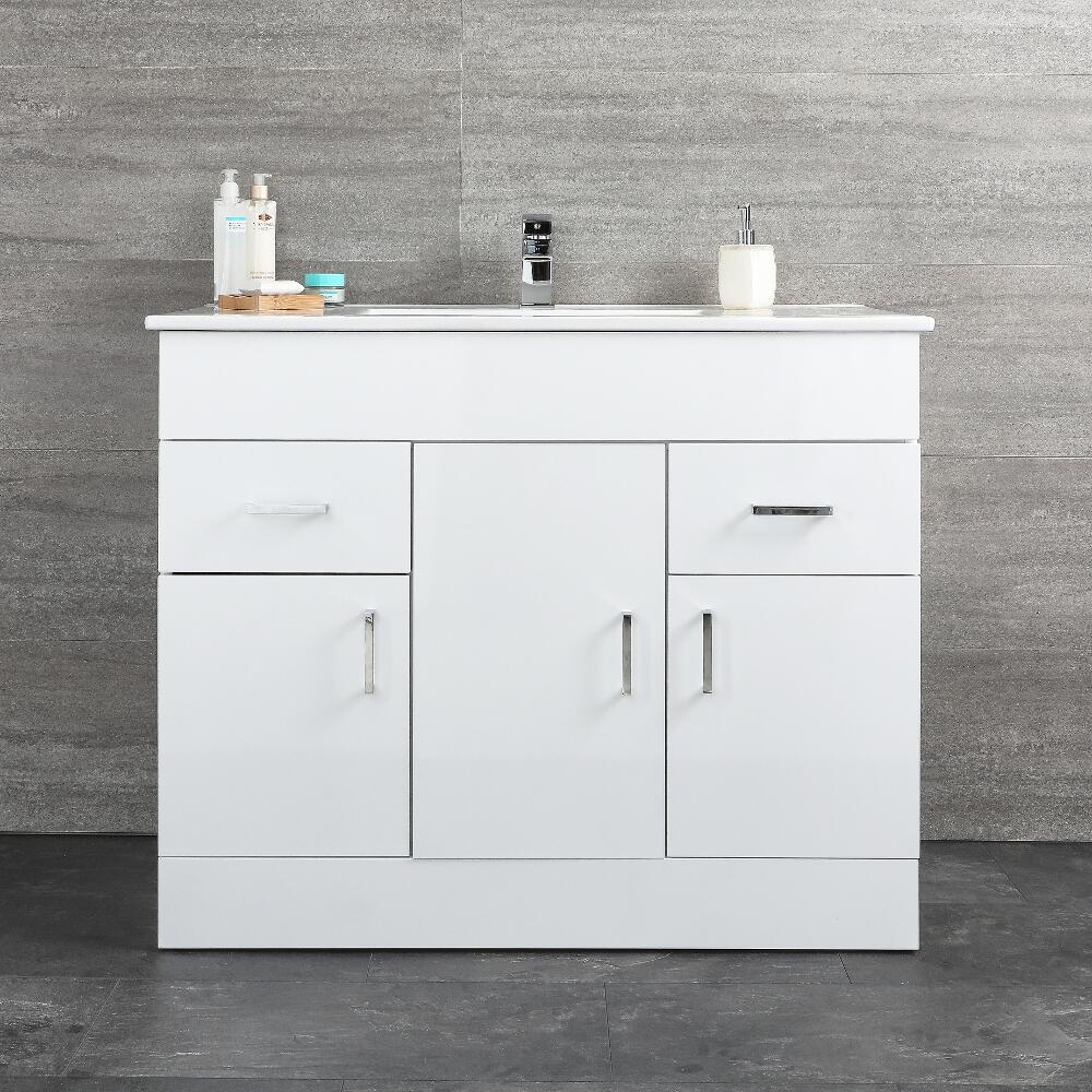 Geo Stand-Waschtisch mit Unterschrank Weiß B 1010mm, mit Schränken & Schubladen