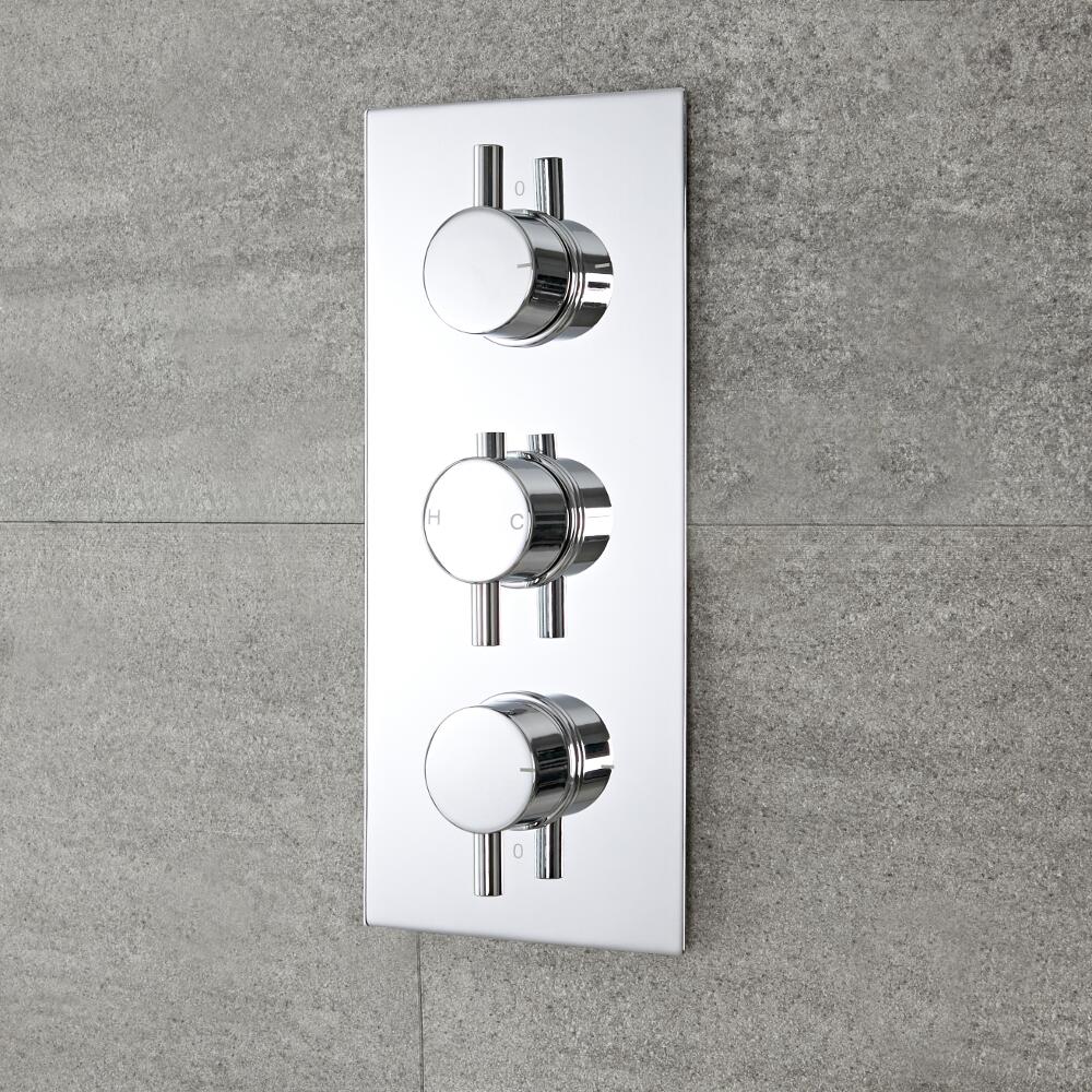 Moderne Triple Duscharmatur mit Funktionswechsler runde Griffe Unterputz - Como