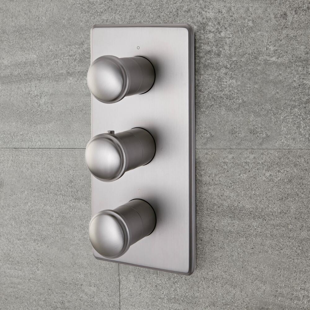 Moderne Thermostatische 3-Wege Duscharmatur Unterputz in gebürstetem Nickel - Aldwick