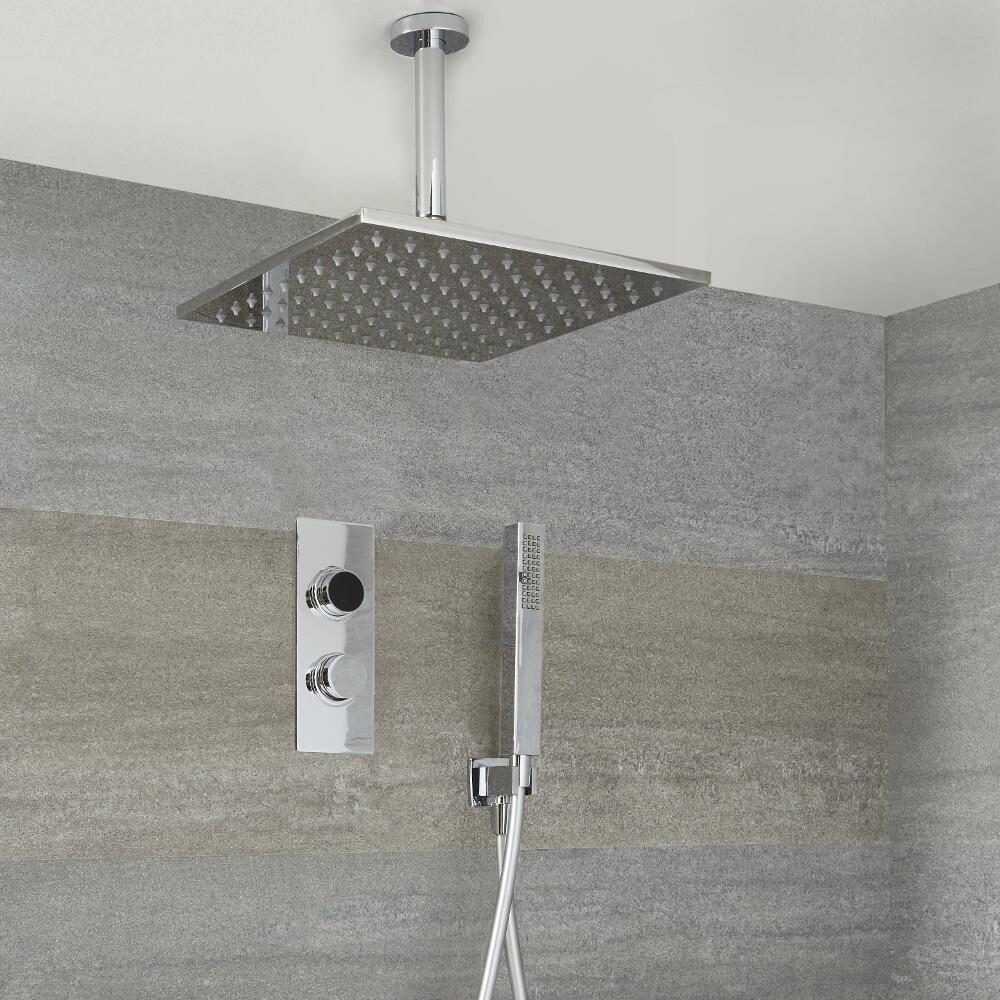 Digitale Dusche für zwei Funktionen, inkl. quadratischem Duschkopf zur Wandmontage & Brause - Narus