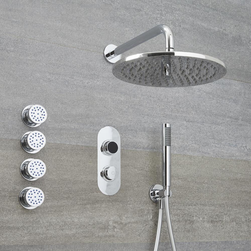 Digitale 3-Wege Dusche, inkl. rundem Duschkopf zur Wandmontage, Körperdüsen & Brause - Narus