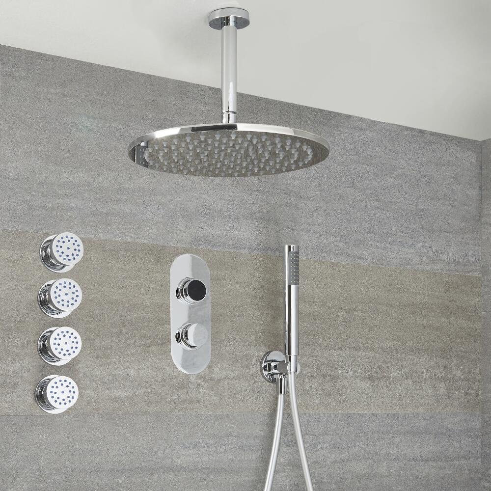Digitale Dusche für drei Funktionen, inkl. rundem Duschkopf zur Deckenmontage und Körperdüsen - Narus