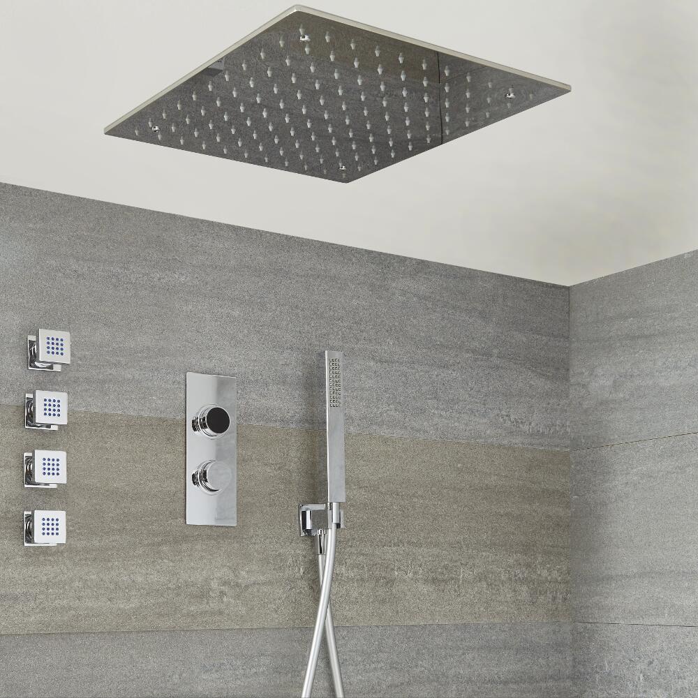 Digitale Dusche für drei Funktionen, inkl. quadratischem 500mm Unterputzduschkopf zur Deckenmontage und Körperdüsen - Narus