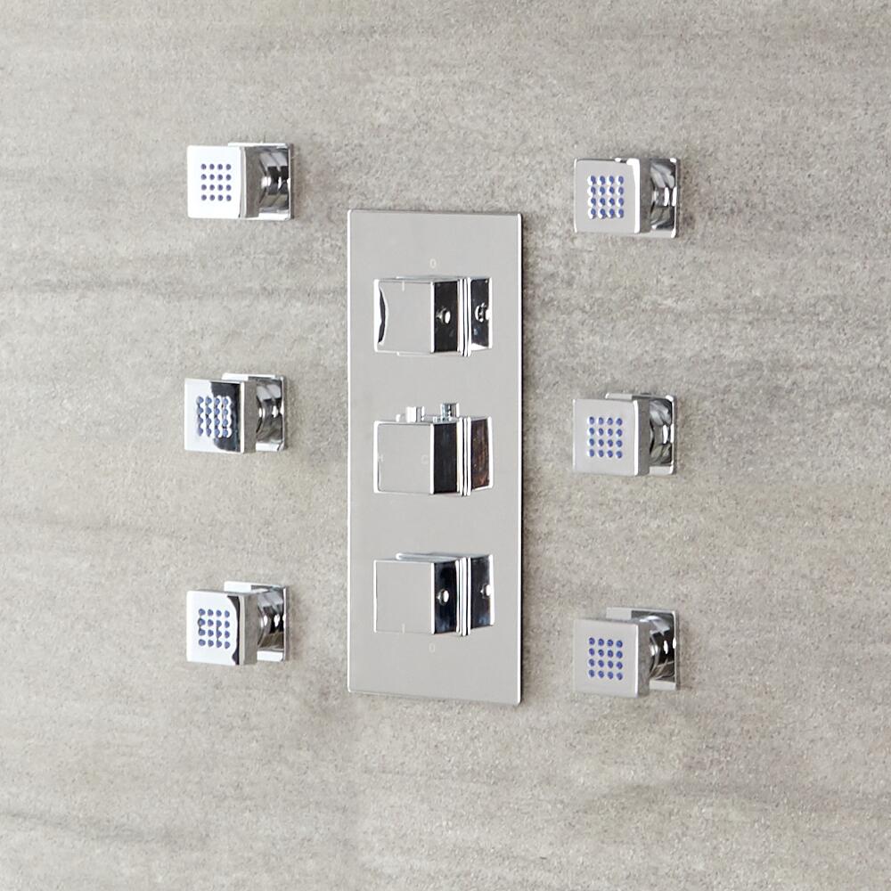 6x Seitenbrause Quadratisch Chrom, zur Aufputzmontage
