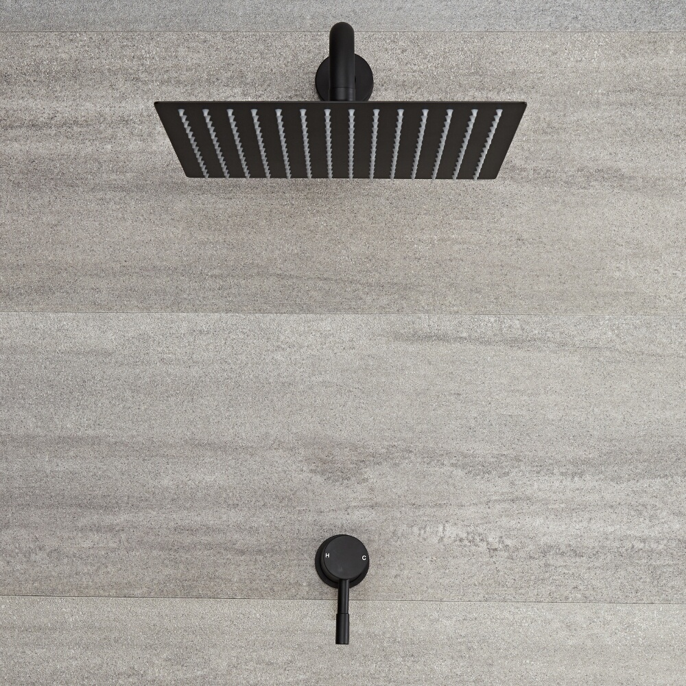Nox - Schwarzes Unterputz Einhebel-Duschventil mit 300x300mm Duschkopf und Arm