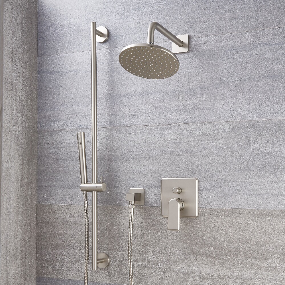 Aldwick Einhebel-Duscharmatur mit Umschalter, 200mm runder Kopf und Handbrause - Gebürstetes Nickel