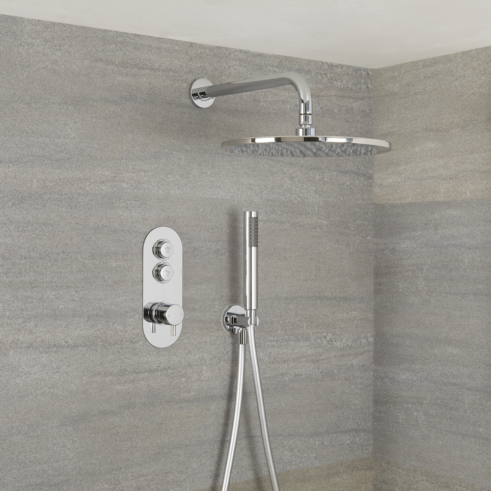 Duscharmatur mit Drucktasten 2 Funktionen, inkl. Handbrause und 300mm Regenduschkopf - Idro