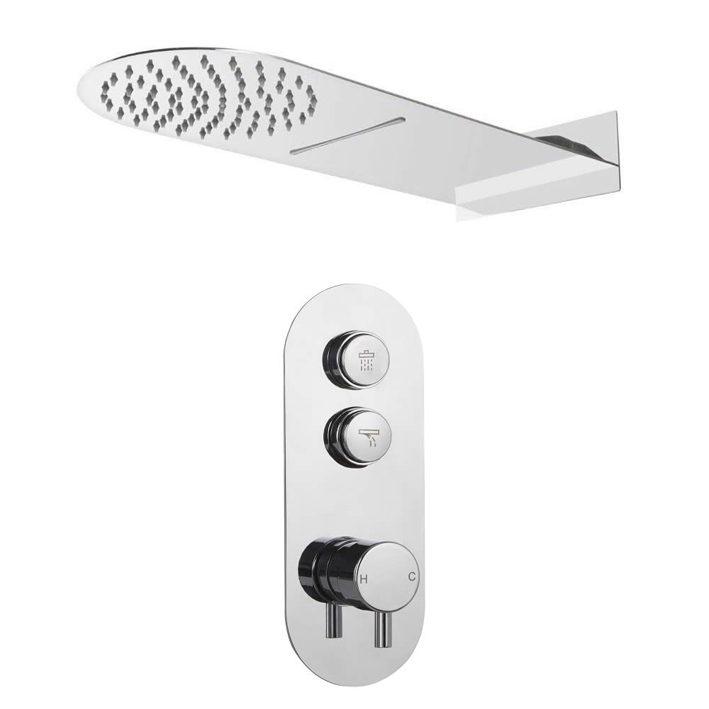 Duscharmatur mit Drucktasten 2 Funktionen, inkl. Wasserblade-Duschkopf - Idro
