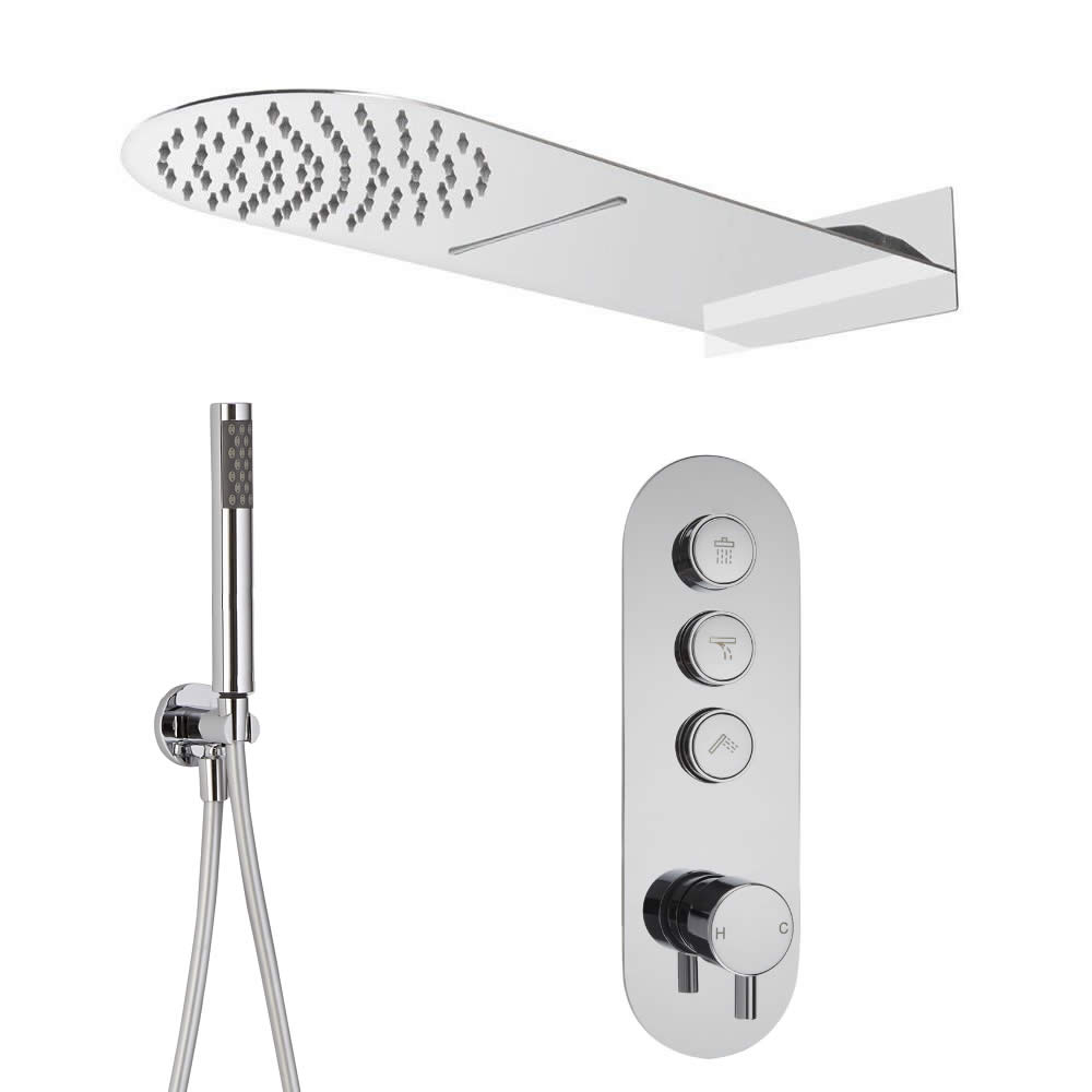 Duscharmatur mit Drucktasten 3 Funktionen, inkl. Handbrause und Wasserblade Duschkopf - Idro