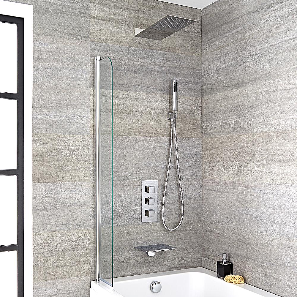 Badewannenarmatur mit Wasserfallauslauf, Duschkopf & eckiger Handbrause - Arvo
