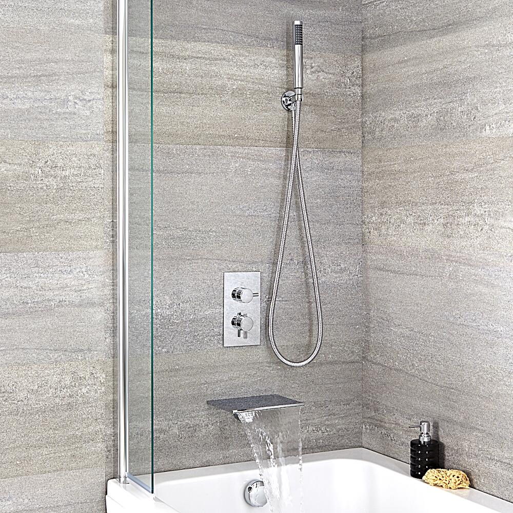 Badewannenarmatur mit Wasserfallauslauf und runder Handbrause - Como