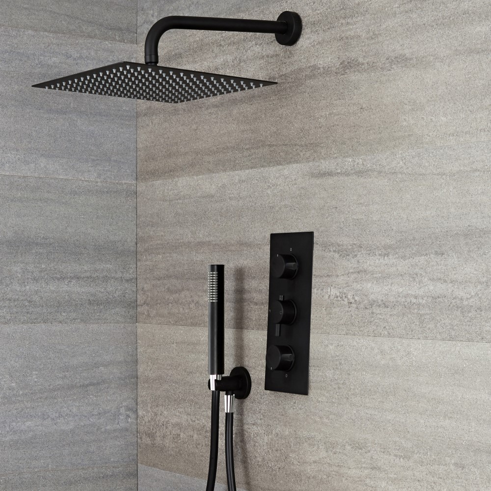 Nox - Schwarze Duscharmatur mit 300x300mm Duschkopf und Handbrause