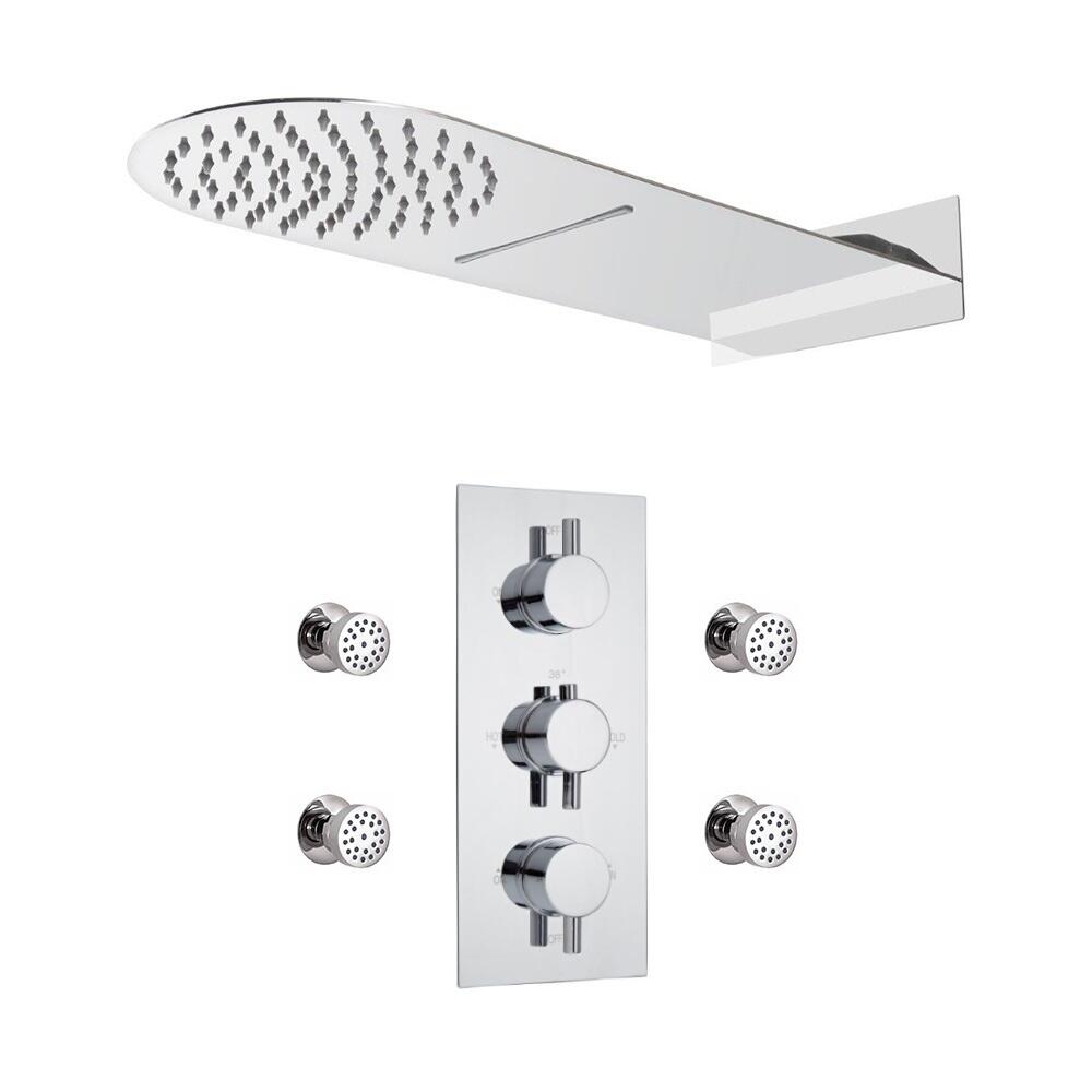 Triple Unterputzarmatur mit Funktionswechsler Rund inkl. 4 runde Seitenbrausen & 2 Funktionen Duschkopf - Como