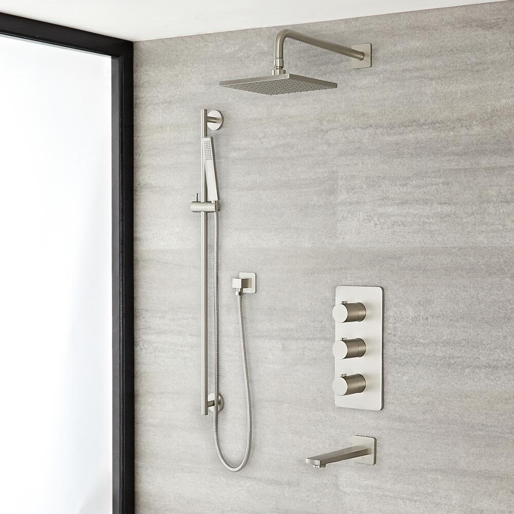 CASAINC Luxus-Duscharamatur Mit Thermostat – Digitale Temperaturanzeige, 3 Funktionen, 6 Körperdüsen & Regenduschkopf, Gebürstetes Nickel