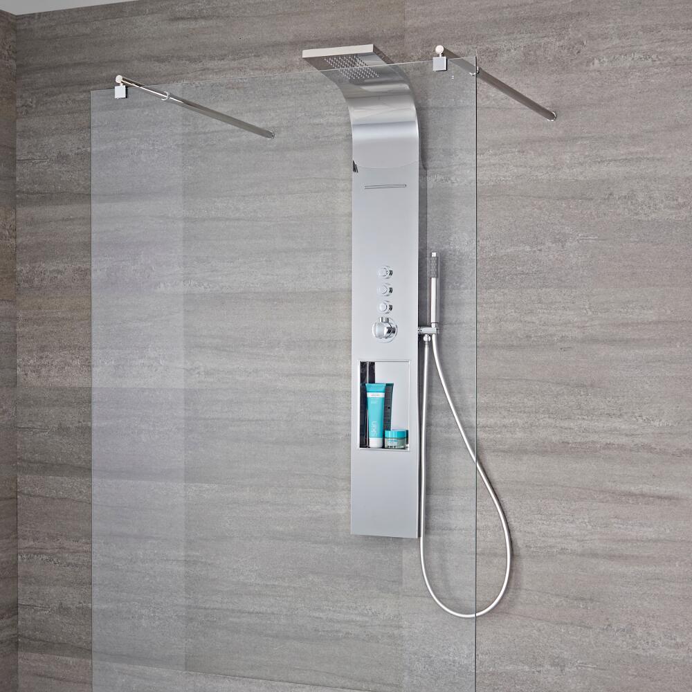 Duschpaneel mit Regal, 3 Funktionen & Push-Knöpfen in Chrom - Vista