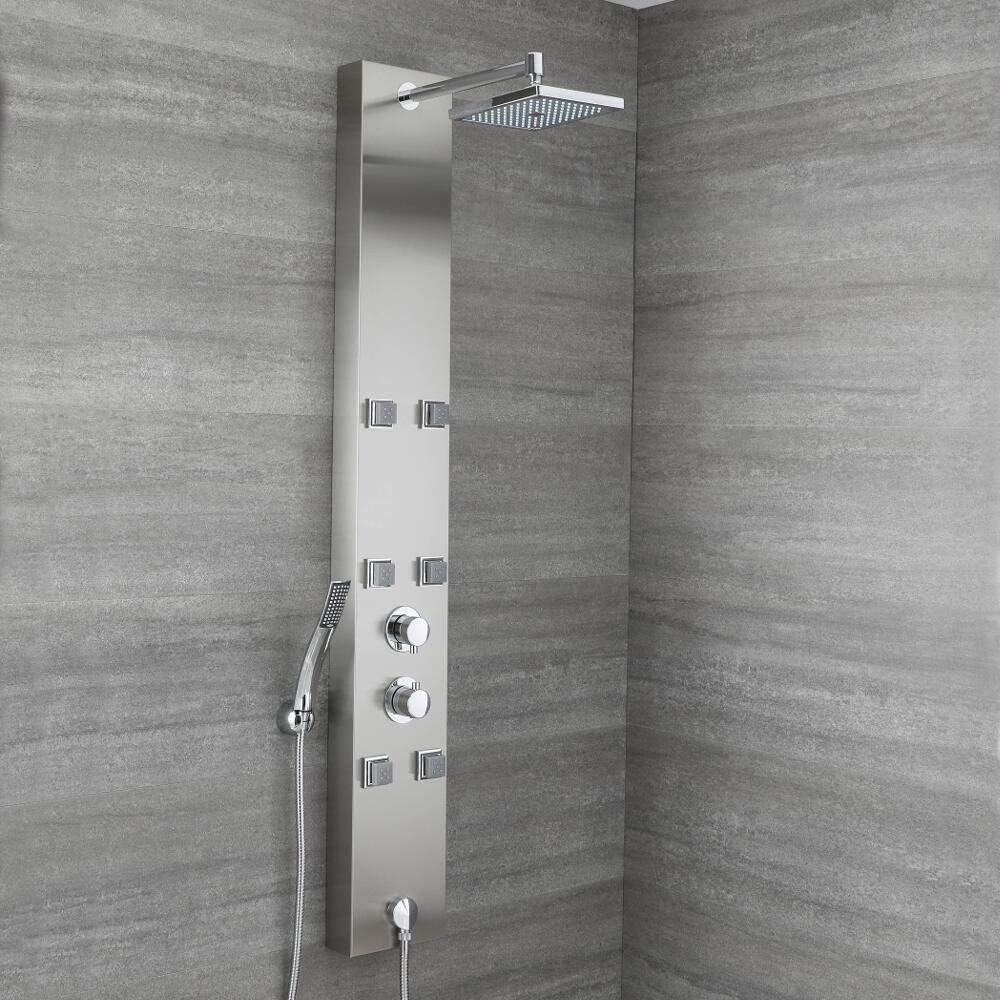 Duschpaneel Edelstahl Thermostatisch, auch für Eckmontage