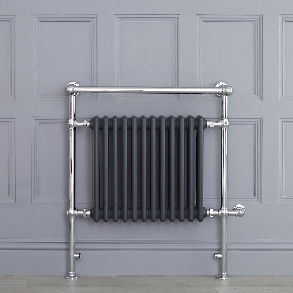 'Ttraditioneller Handtuchheizkörper, elektrisch, Anthrazit 930mm x 790mm x 230mm mit 800W Heizstab - Elizabeth