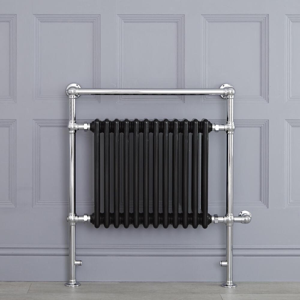 Schwarzer traditioneller Handtuchheizkörper, elektrisch, 930mm x 790mm x 155mm mit 800W Heizstab - Elizabeth