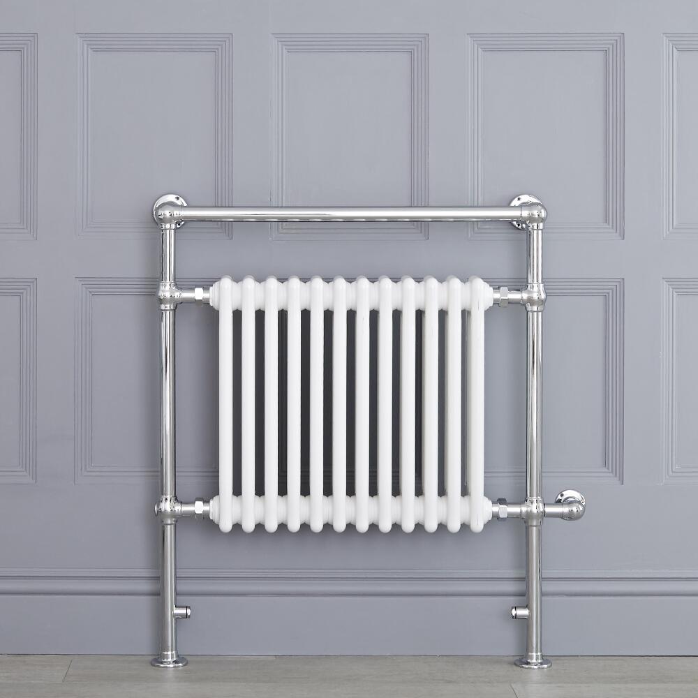 Weißer traditioneller Handtuchheizkörper, elektrisch, 930mm x 790mm x 155mm mit 800W Heizstab - Elizabeth