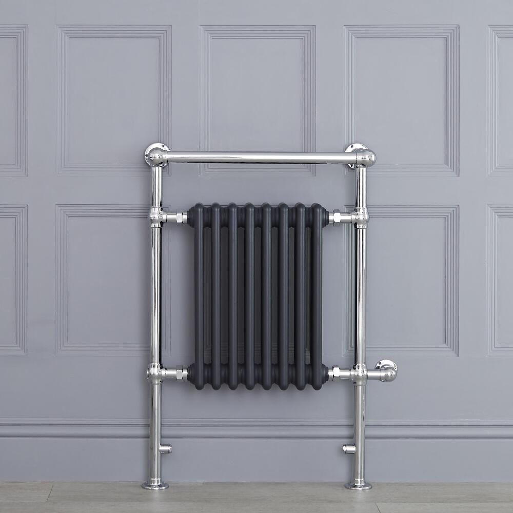 Anthrazit traditioneller Handtuchheizkörper, elektrisch, 930mm x 620mm x 230mm mit 600W Heizstab - Elizabeth