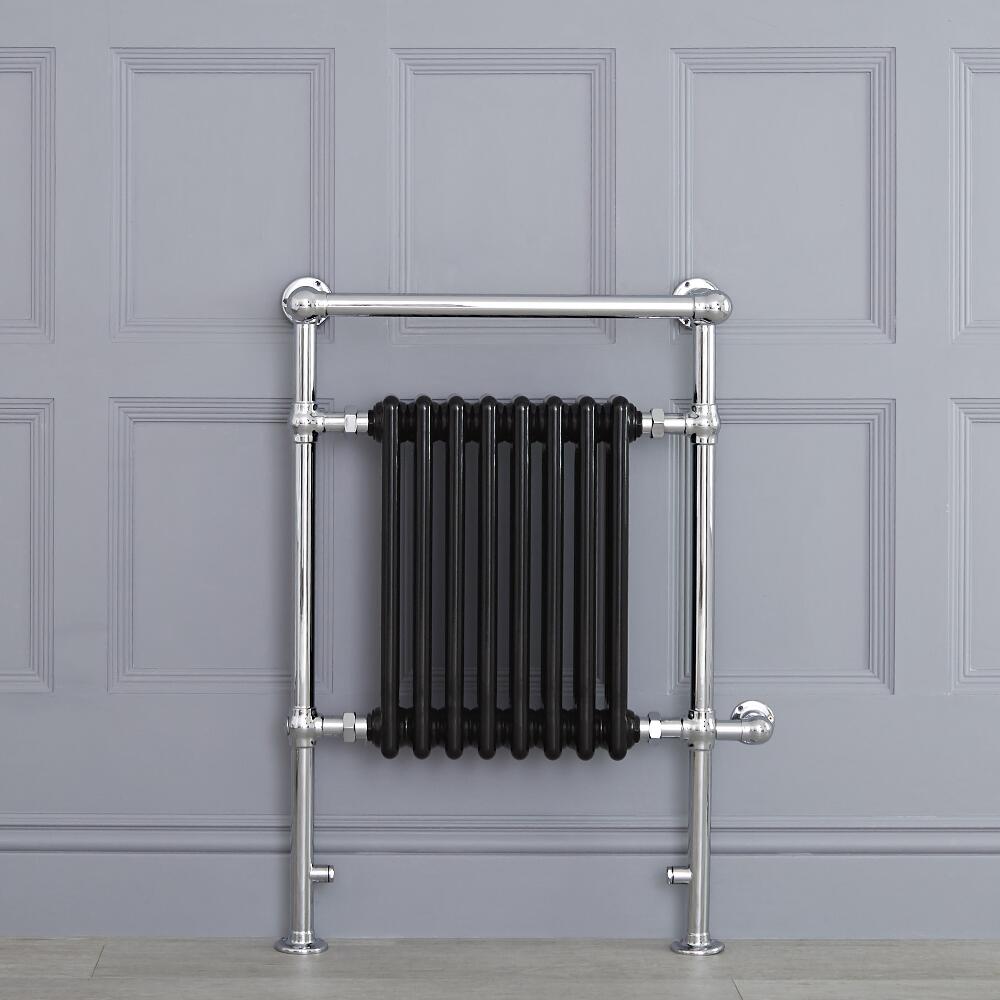 Avon elektrisch - Schwarzer traditioneller Handtuchheizkörper 930mm x 620mm x 230mm mit 600W Heizstab
