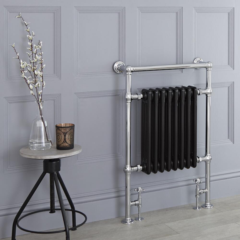 Schwarzer traditioneller Handtuchheizkörper - 930mm x 620mm x 155mm, 669 Watt - Elizabeth