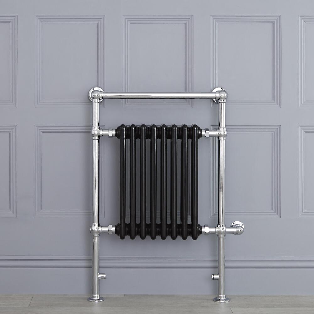 Avon elektrisch - Schwarzer traditioneller Handtuchheizkörper 930mm x 620mm x 155mm mit 600W Heizstab