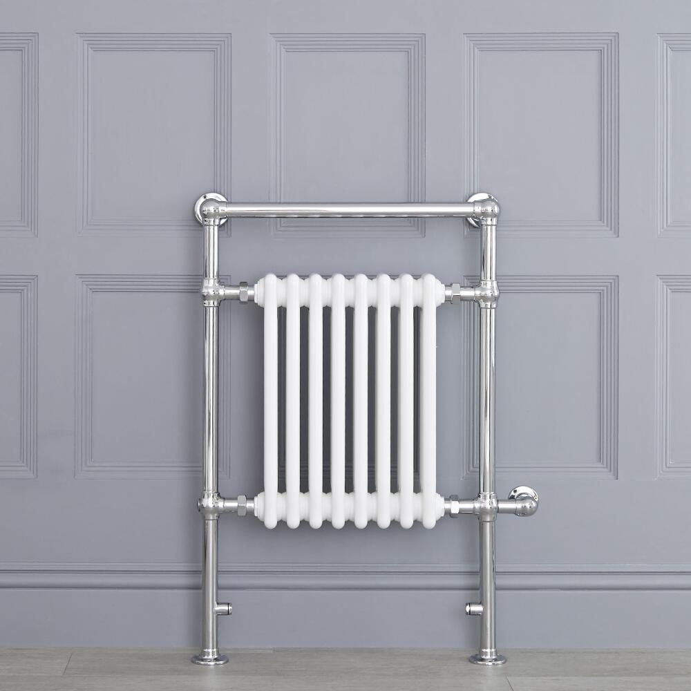 Weißer traditioneller Handtuchheizkörper, elektrisch, 930mm x 620mm x 155mm mit 600W Heizstab - Elizabeth