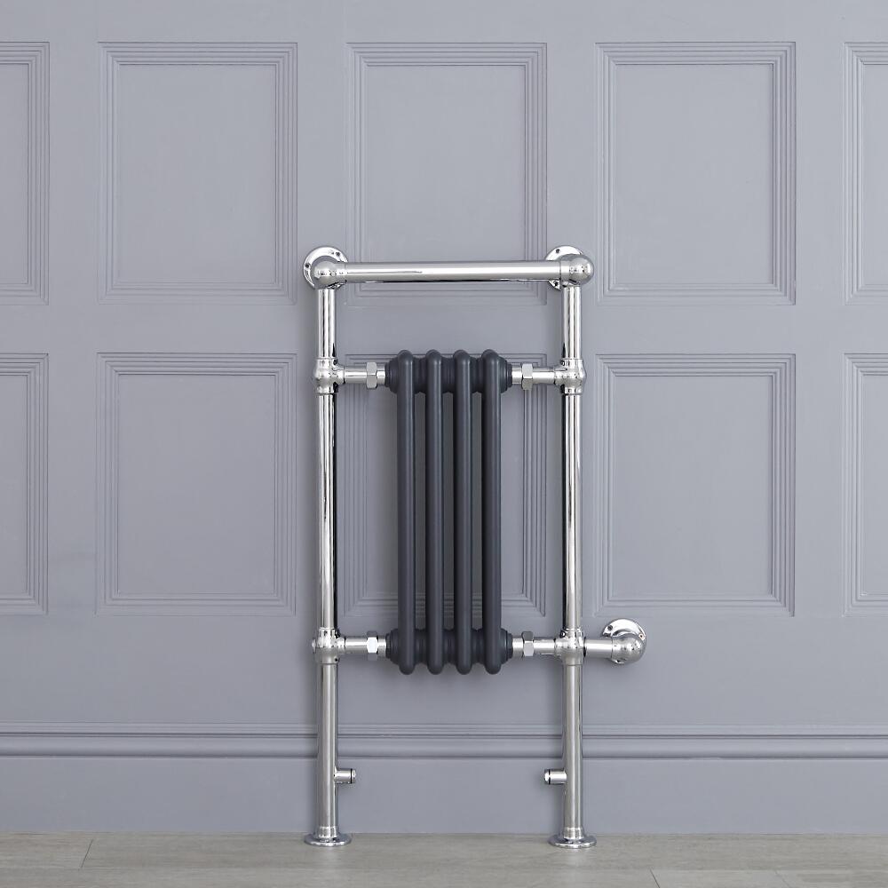 Anthrazit traditioneller Handtuchheizkörper, elektrisch, 930mm x 452mm x 230mm mit 400W Heizstab - Elizabeth